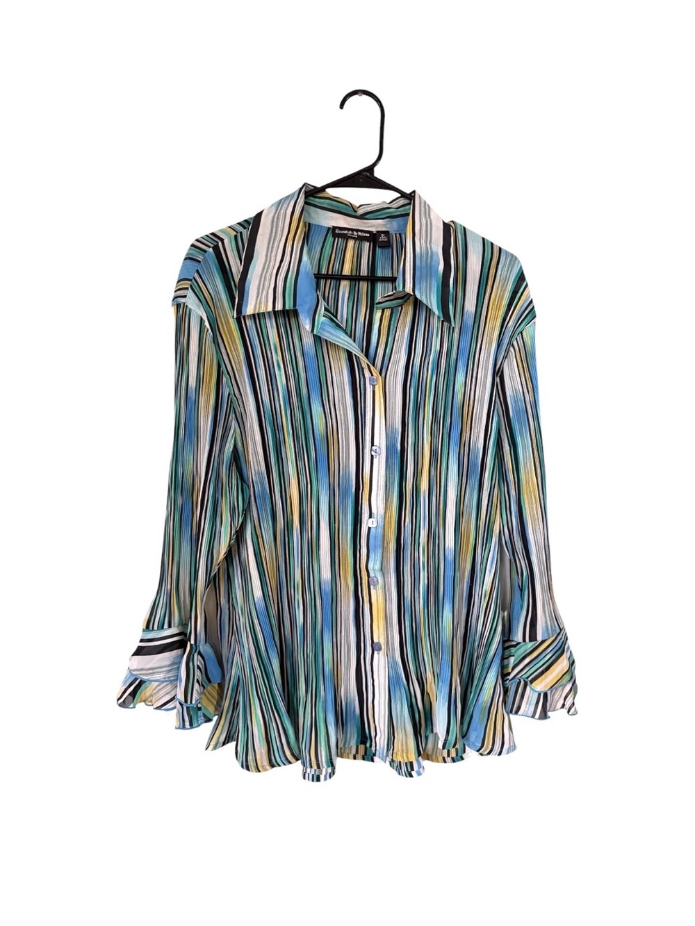 Essentials by Milano vintage vertical striped micro-pleat button-up